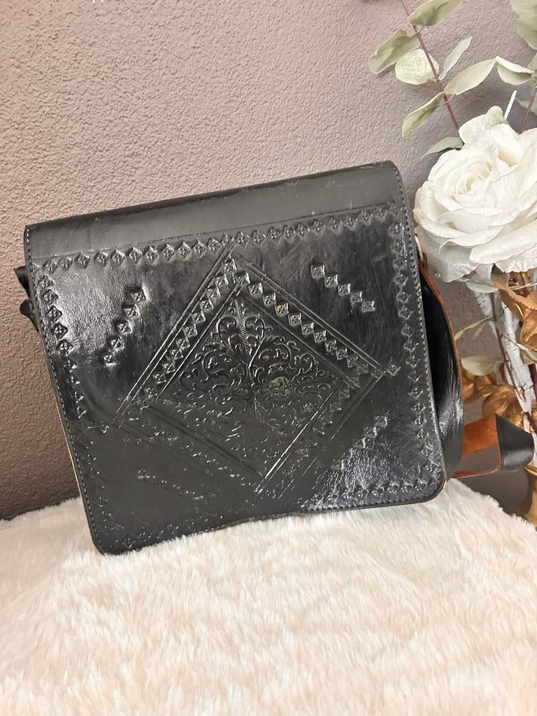 Vintage Marokkaans leren tas messneger bag Marrakech, Ophalen of Verzenden, Zo goed als nieuw, Bruin