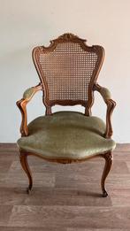 Antieke Lodewijk XVI Fauteuil - Riet & Groen Fluweel, Huis en Inrichting, Ophalen, Gebruikt, Minder dan 75 cm, 50 tot 75 cm