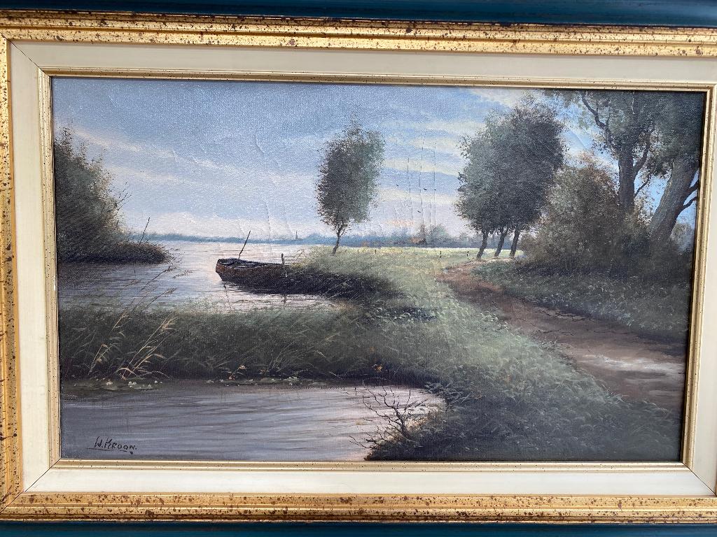 Klassiek schilderij polderlandschap, Antiek en Kunst, Kunst | Schilderijen | Klassiek, Ophalen