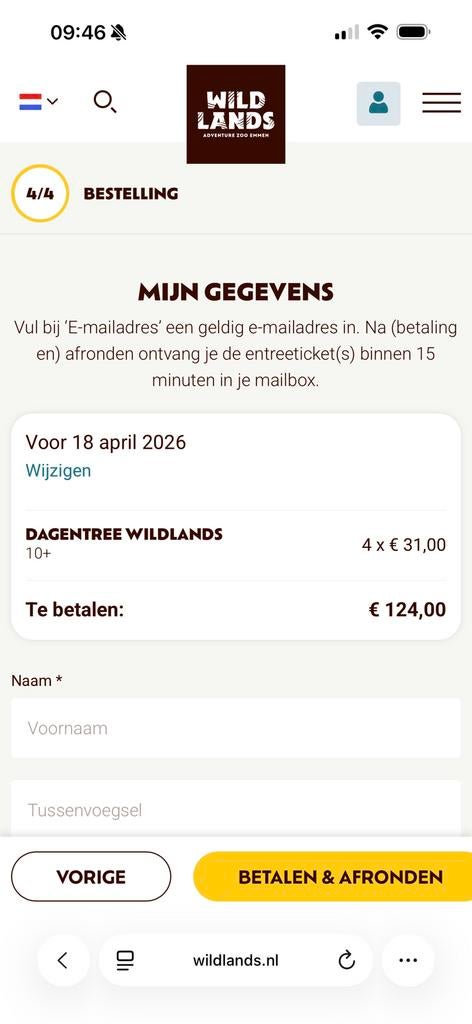 4 wildlands kaartjes te koop, Tickets en Kaartjes, Drie personen of meer, Overige soorten