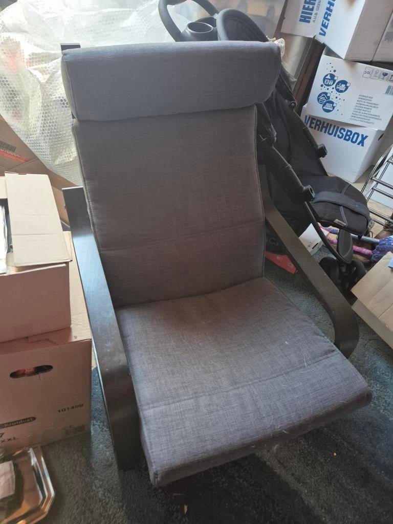 Ikea poang stoel en kruk, Huis en Inrichting, Stoelen, Ophalen, Grijs, Stof, Eén