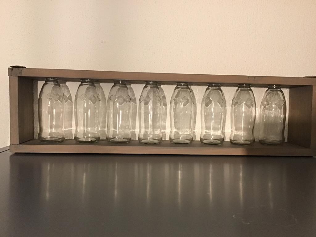 Rek met vaasjes, Overige kleuren, Ophalen of Verzenden, Minder dan 50 cm, Glas