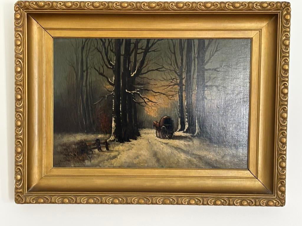 Groot oud schilderij met zware houten lijst, Ophalen