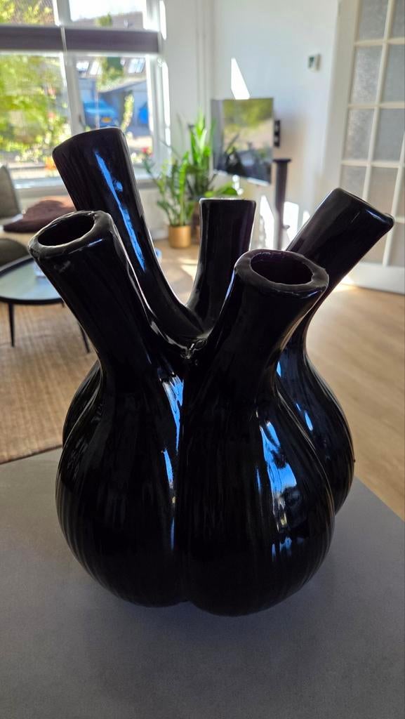 Zwarte tulpenvaas - ca. 30 cm hoog, Ophalen, Gebruikt, Zwart, Aardewerk of Porselein