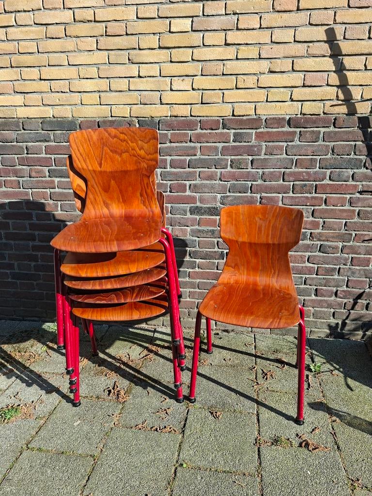 OBO Eromes schoolstoelen - 6 stuks, Huis en Inrichting, Stoelen, Ophalen, Vintage, Industrieel, School, Gebruikt, Overige kleuren