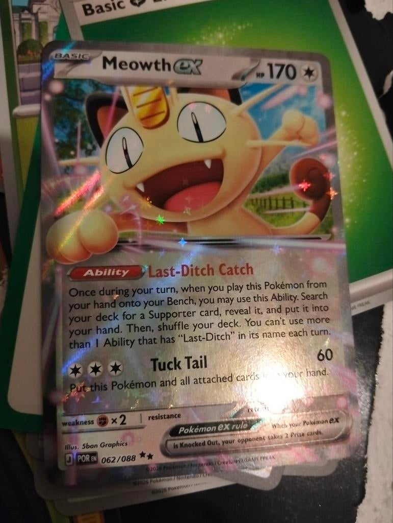 Pokémon Kaart Meowth EX 062/088 Foil, Ophalen of Verzenden, Zo goed als nieuw, Losse kaart, Foil