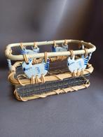 Vintage geweven rieten mand met keramische kip tegels, Ophalen of Verzenden