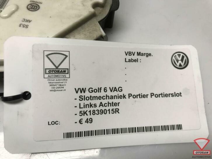 vw golf 6 slotmechaniek portier links achter 5k1839015r, Gebruikt, Volkswagen, Volkswagen AG, Achter