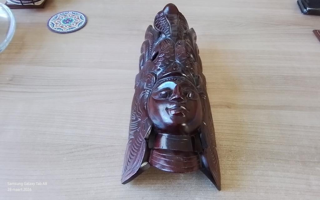 Aziatisch Godin Masker Roodbruin Hout Roofvogelkop, India, Ophalen of Verzenden