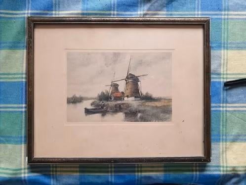 Litho 2 molens in kleur Garjeanne, Antiek en Kunst, Kunst | Litho's en Zeefdrukken, Ophalen