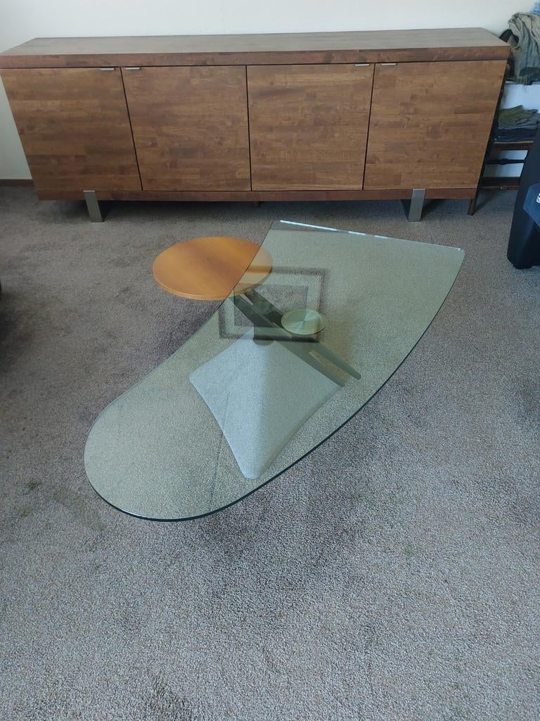 Italiaans design salontafel glas steen en hout, Ophalen, 100 tot 150 cm, 50 tot 100 cm, Minder dan 50 cm