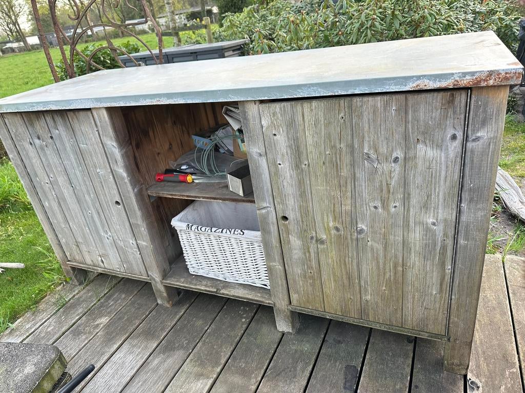 Houten tuinkast met zinken blad, Tuin en Terras, Ophalen, Gebruikt, Hout, Overige typen
