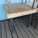 Steigerhouten tafels met stalen poten (diverse maten), Gebruikt, Vierkant, 200 cm of meer, Vijf personen of meer