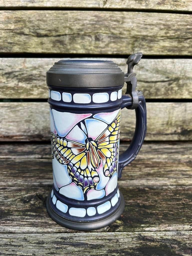 Collectors item Bierpul van Gerz in Tiffany stijl vlinders,, Ophalen of Verzenden