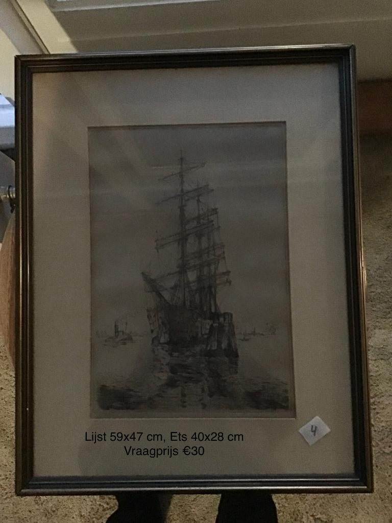 Etsen Marius Janssen, Antiek en Kunst, Kunst | Etsen en Gravures, Ingelijst, Ets, Stadsgezicht, Ophalen of Verzenden