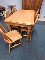 Massieve grenen eettafel met 5 stoelen, Ophalen, Gebruikt, 75 cm of meer, 60 cm of meer