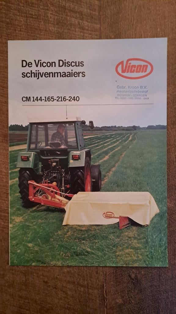 Folder VICON Discus schijvenmaaiers CM 144-165-216-240, Boeken, Ophalen of Verzenden, Zo goed als nieuw, Folder