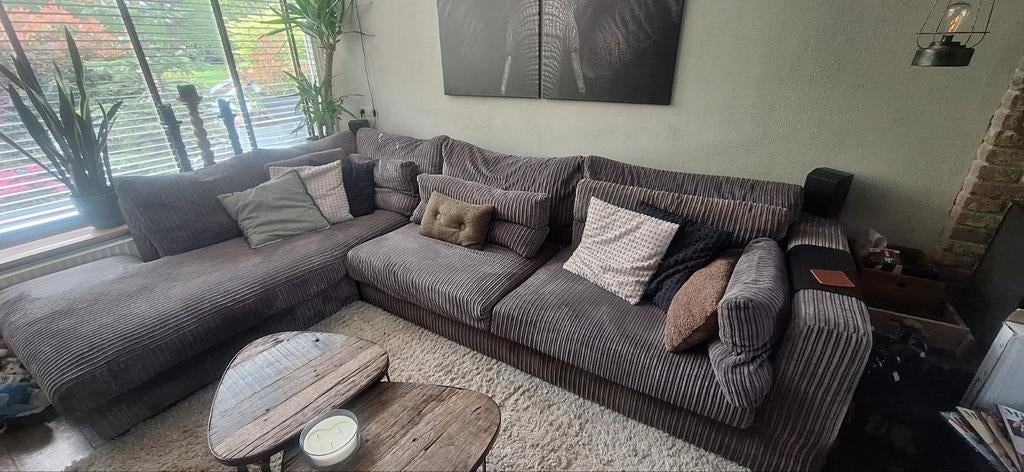 Grote grijze lounge hoekbank, ophalen 27 april, Ophalen, Gebruikt, Vierpersoons of meer