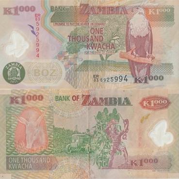 ZAMBIA 2011 1000 kwacha #44h VF POLYMER, Postzegels en Munten, Bankbiljetten | Afrika, Verzenden, Zambia, Los biljet