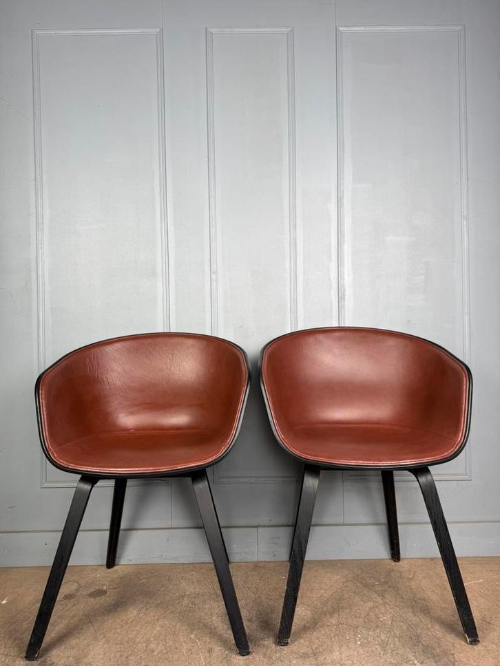 4 lederen HAY About A Chair AAC23 design stoelen, Huis en Inrichting, Stoelen, Zo goed als nieuw, Vijf, Zes of meer stoelen, Hout