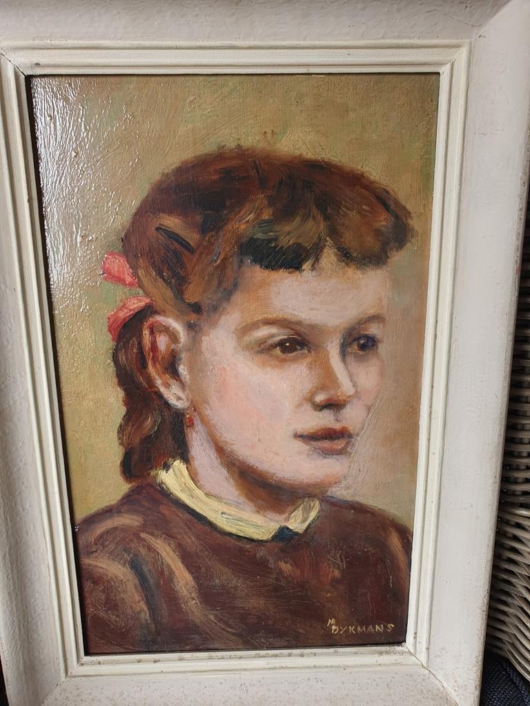 Olieverfschilderij portret meisje gesigneerd M. Dykmans, Antiek en Kunst, Kunst | Schilderijen | Klassiek, Ophalen of Verzenden