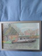 Gekleurde tekening van het PTT bootje uit de Br.Biesbosch, Antiek en Kunst, Ophalen of Verzenden