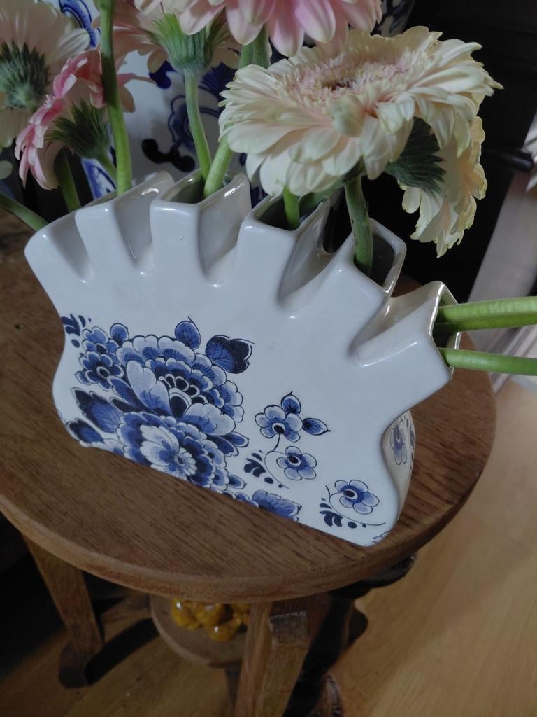 Tulpenvaas toetervaas Heinen delftsblauw stijl, Huis en Inrichting, Woonaccessoires | Vazen, Ophalen, Overige kleuren, Glas, Minder dan 50 cm
