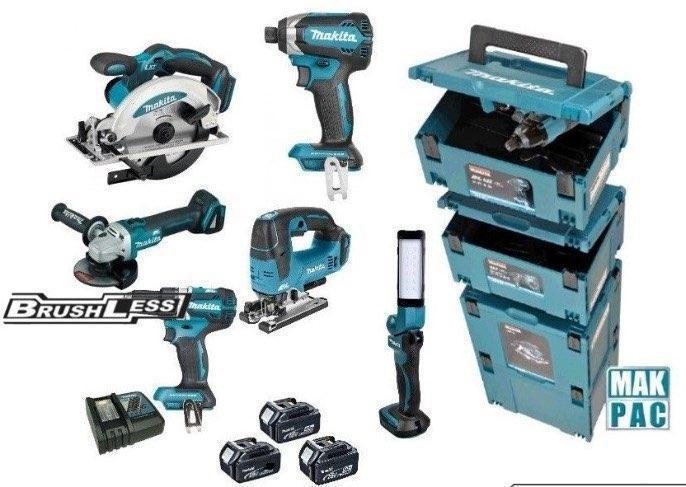 MAKITA 18V 5-DELIGE 5.0Ah BRUSHLESS COMBISET DLX8100J + MBOX, Doe-het-zelf en Verbouw, Gereedschapskisten, Nieuw, Gevuld, Ophalen of Verzenden