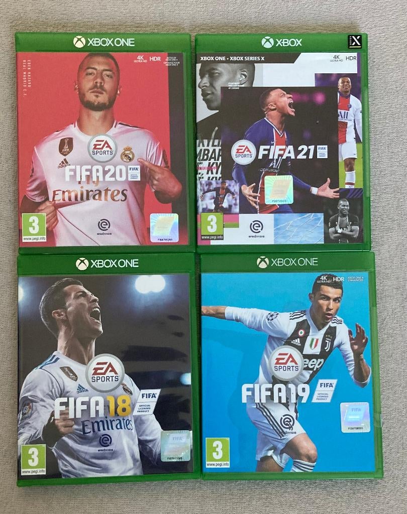 4x Xbox One games voetbal Fifa 18, 19, Fifa 20 & Fifa 21, Ophalen of Verzenden, Zo goed als nieuw, Eén computer, Sport