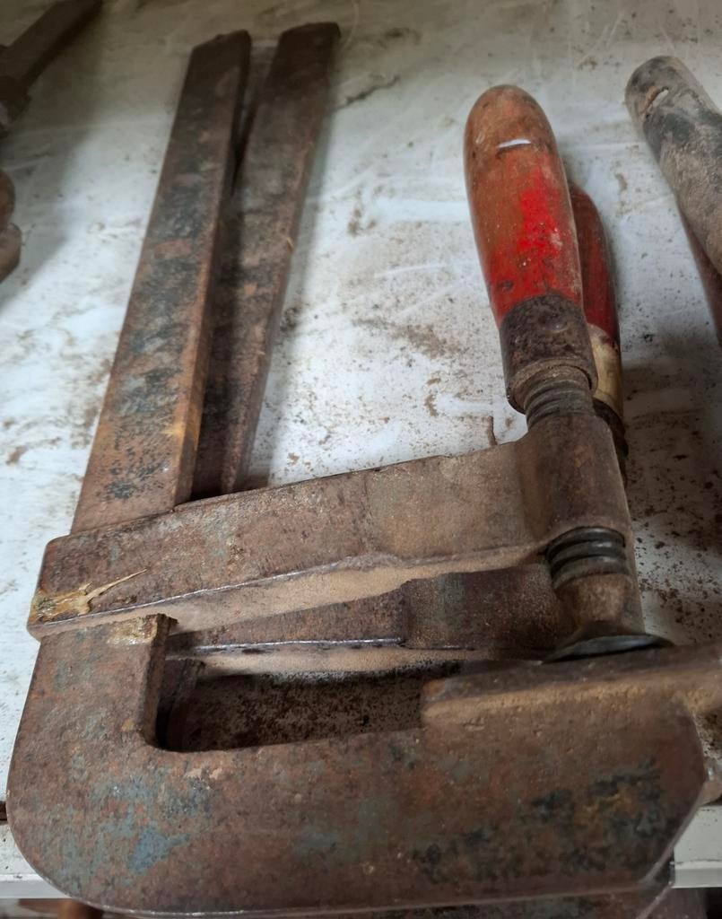 Oude lijmklemmen (3 stuks) met houten handvat, Ophalen, Gebruikt