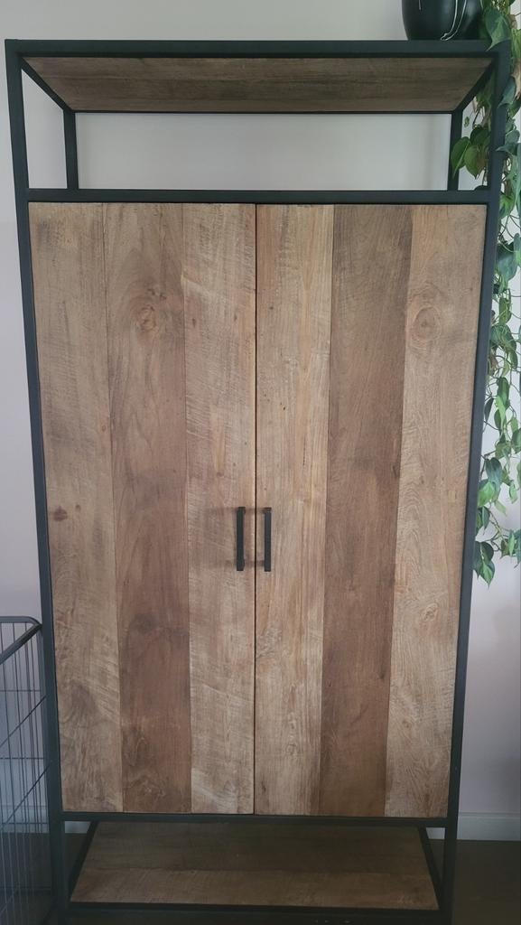 Industriële kast met mangohout en metaal, 50 tot 100 cm, 25 tot 50 cm, Ophalen, Overige houtsoorten