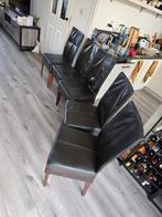Set van 5 donkerbruine leren eetkamerstoelen, Ophalen, Gebruikt, Bruin, Klassiek