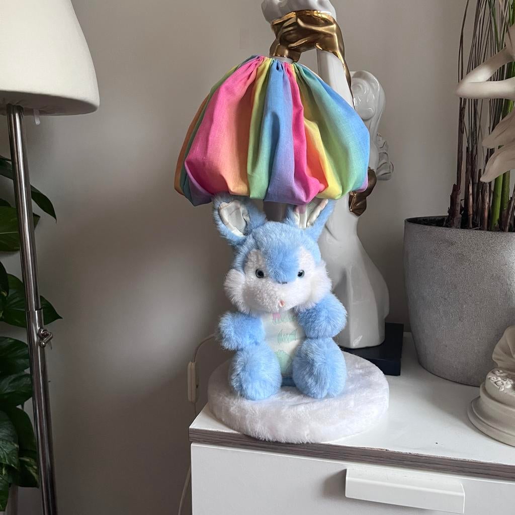 Vintage Nounours lamp - Blauw pluche konijn met regenboog, Ophalen of Verzenden, Zo goed als nieuw, Vintage