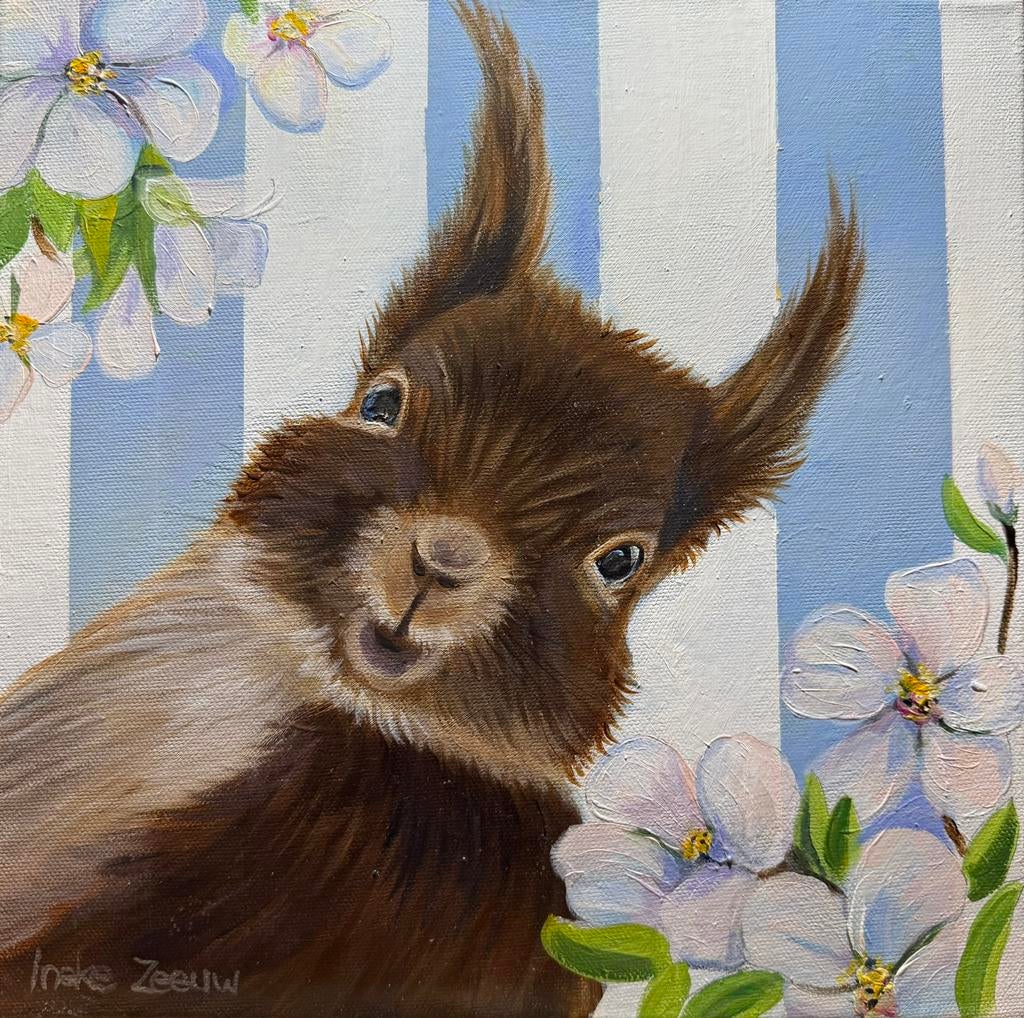 Schilderij eekhoorn, Minder dan 50 cm, Oorspronkelijke maker, Nieuw, Ophalen of Verzenden