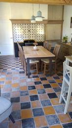 Oude gele zwarte boerenplavuizen 22x22cm, dambord vloertegel, Ophalen, Overige materialen, Gebruikt, 5 tot 10 m²