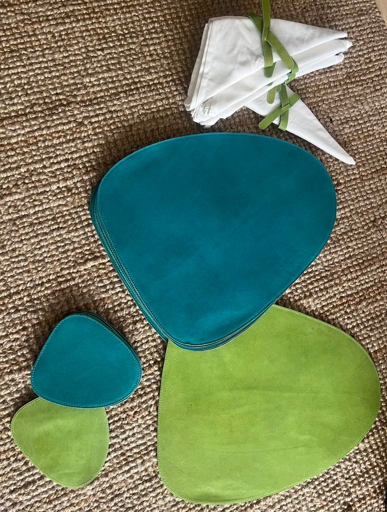 Placemats nieuw leer blauw groen onderzetters servetten, Ophalen, Nieuw, Bord