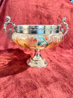 Glazen schaal met aardbeien en zilverkleurige rand, Antiek en Kunst, Ophalen of Verzenden