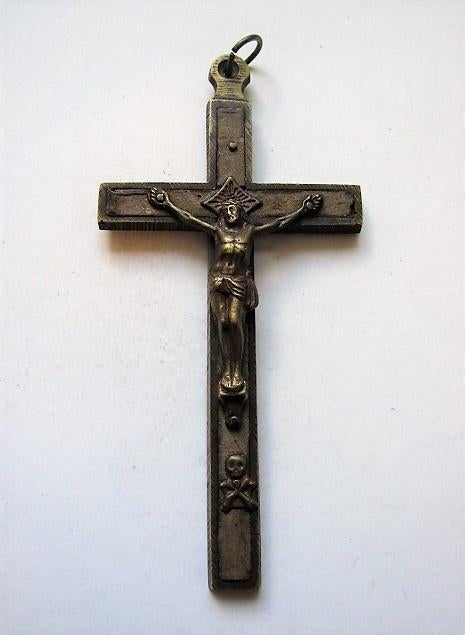 Groot vintage messing kruis crucifix (8032-1), Antiek en Kunst, Antiek | Religie, Ophalen
