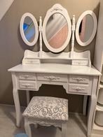 Witte kaptafel met 3 spiegels en gebruikerssporen, Ophalen, Gebruikt, 100 tot 150 cm, 50 tot 100 cm