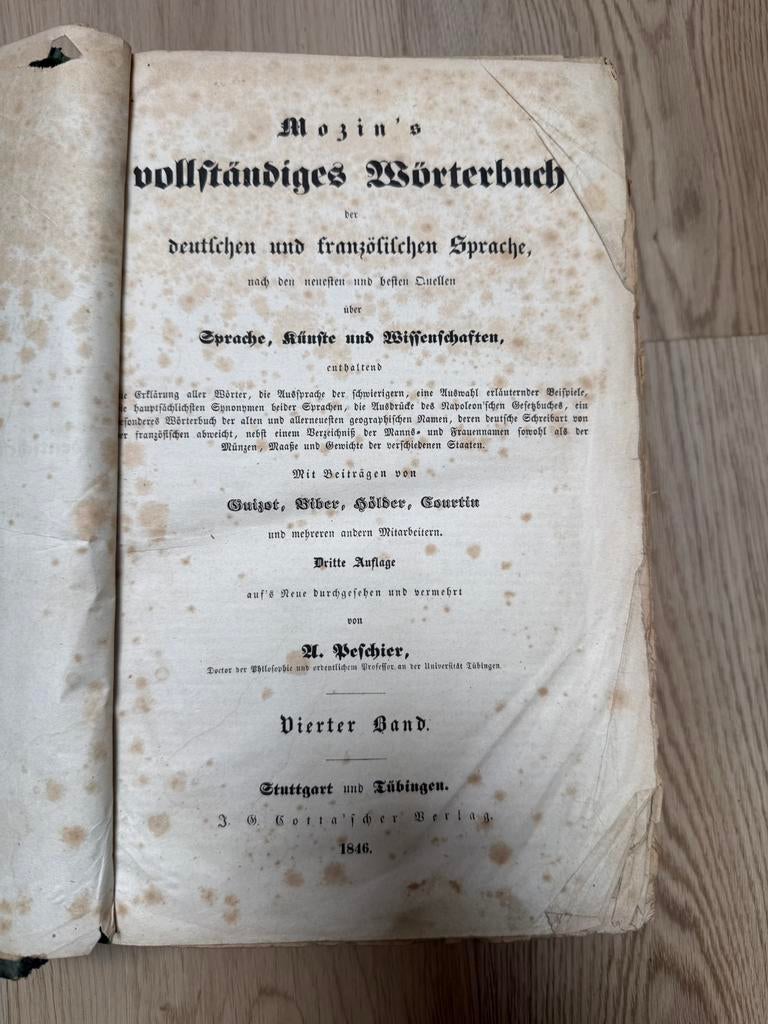 Mozin Dictionnaire Français Allemand 1846, Ophalen of Verzenden