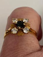 Certificaat 18 karaat ring diamant saffier, Verzenden, Goud, Ring