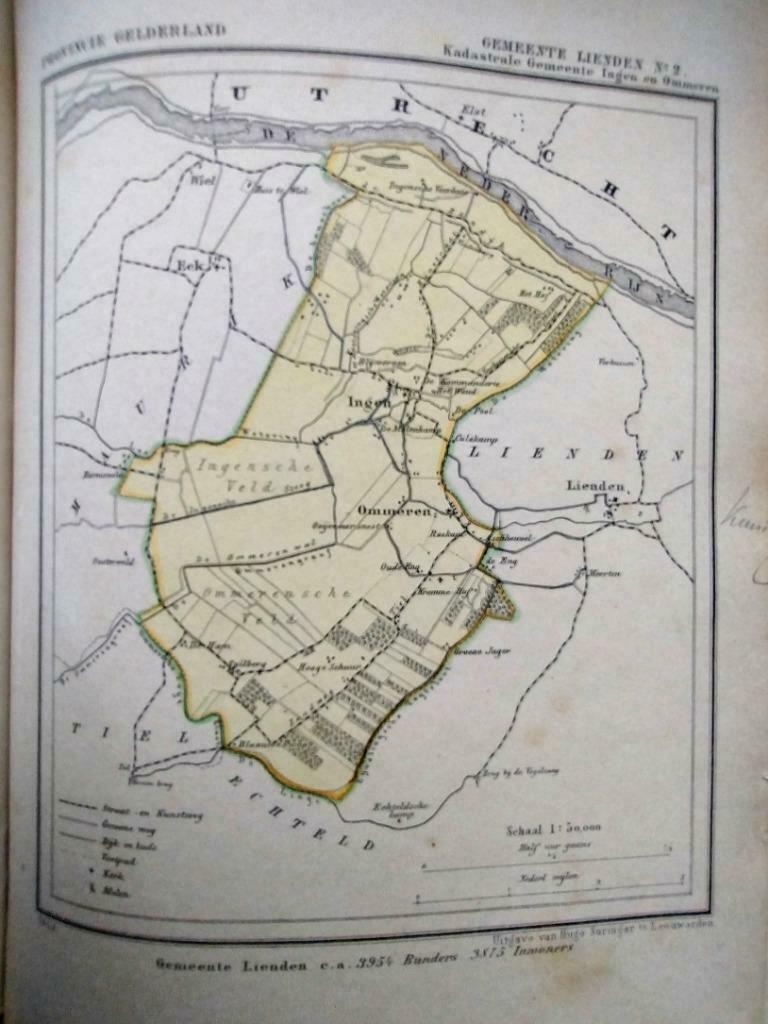 124 / Lienden no 2 / Ommeren/ Ingen Litho 1867 Kuyper GLD, Antiek en Kunst, Ophalen of Verzenden