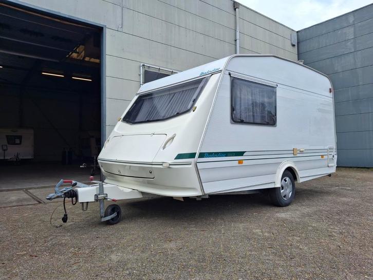 Elddis Shadowline 380 met voortent, Caravans en Kamperen, Caravans, Bedrijf, tot en met 2, 500 - 750 kg, Treinzit, Elddis, Dwarsbed