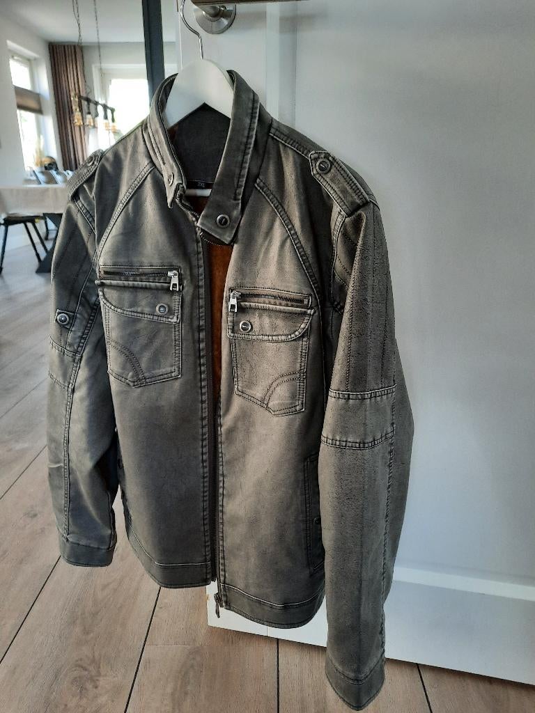 Stoere grijze leren Jacket met bont gevoerd, Ophalen of Verzenden, Nieuw, Overige maten, Grijs