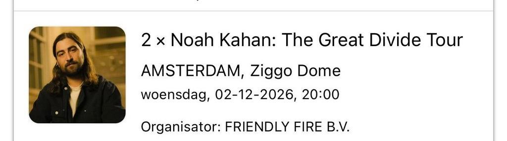 Kaartjes Noah Kahan 2dec ziggo dome, Twee personen, Overige soorten