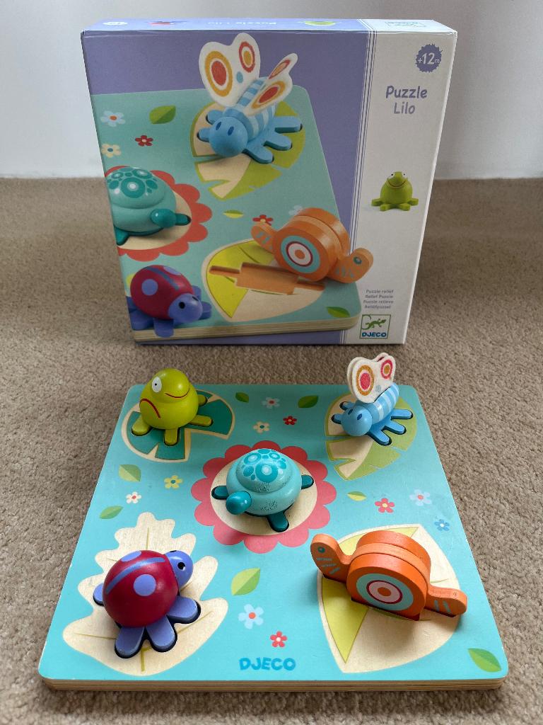 Djeco Kriebelbeestjes ‘Lilo’ puzzel - 5 stuks, Gebruikt, Ophalen of Verzenden, Van hout, Minder dan 10 stukjes