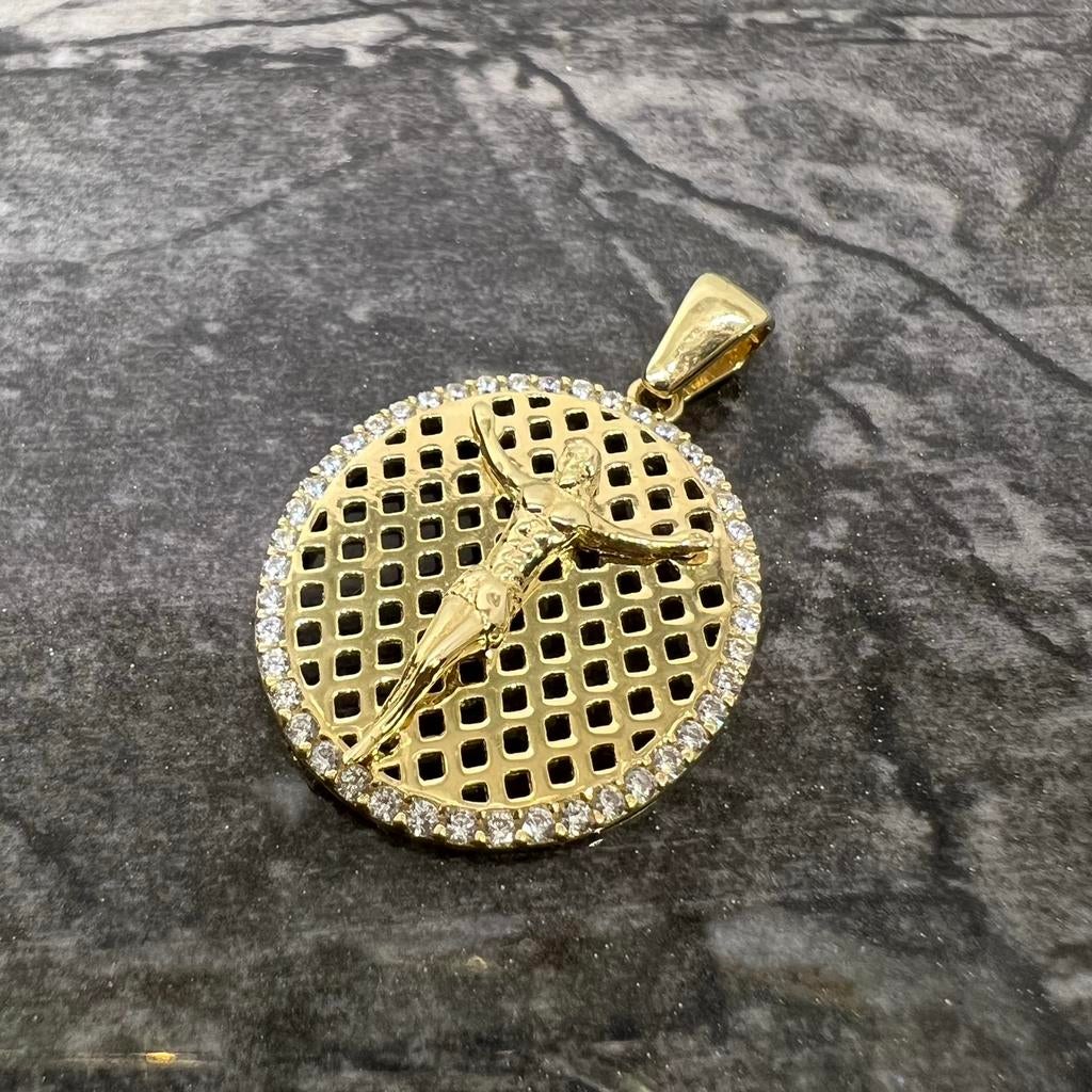 14 karaat gouden hanger jezus model kettinghanger, Ophalen of Verzenden, Zo goed als nieuw, Goud, Kruis of Symbool