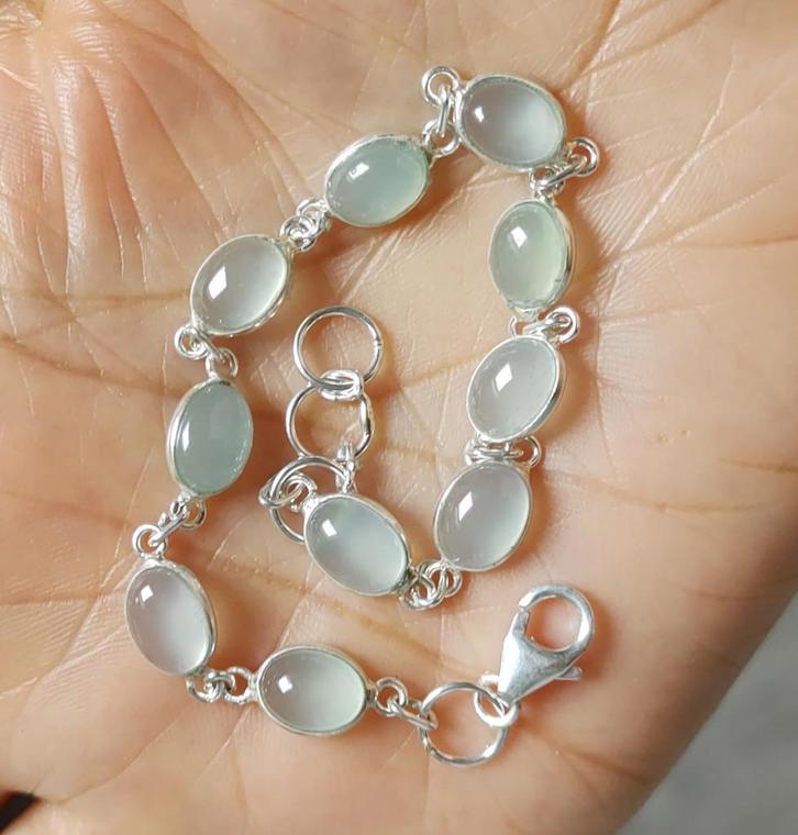 925 zilveren armband met natuurlijke Aqua Chalcedoon steen, Sieraden, Tassen en Uiterlijk, Armbanden, Nieuw, Zilver, Blauw, Met edelsteen