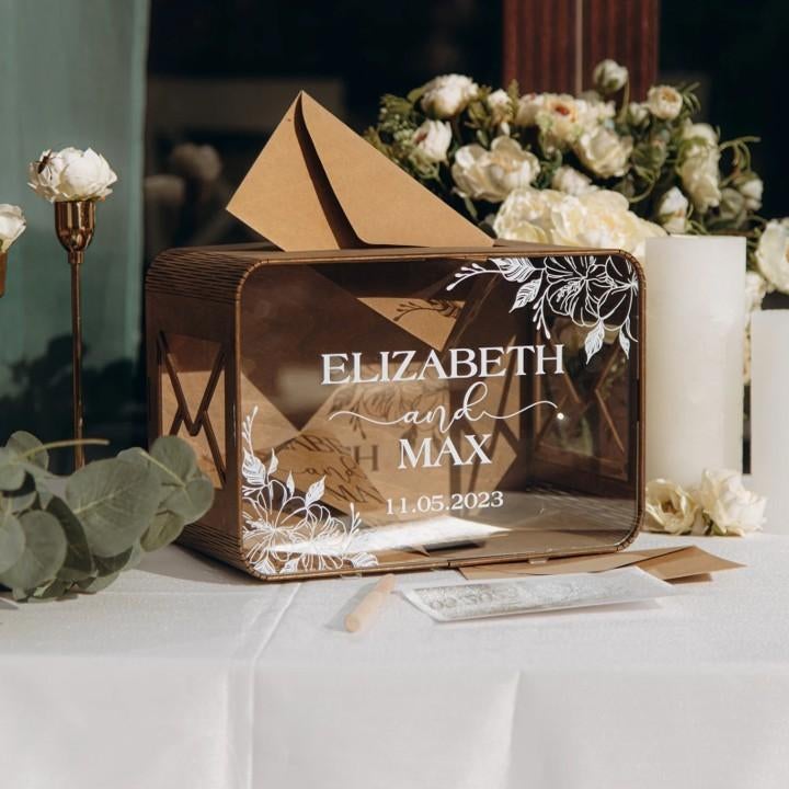 Verhuur Money box enveloppendoos geld bruiloft statafels etc, Ophalen, Zo goed als nieuw, Geboorte of Huwelijk