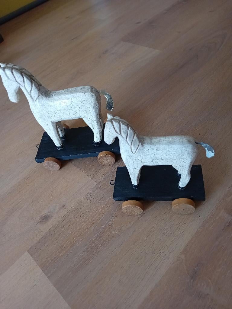 Houten paardjes op wagentje, Antiek en Kunst, Antiek | Speelgoed, Ophalen of Verzenden